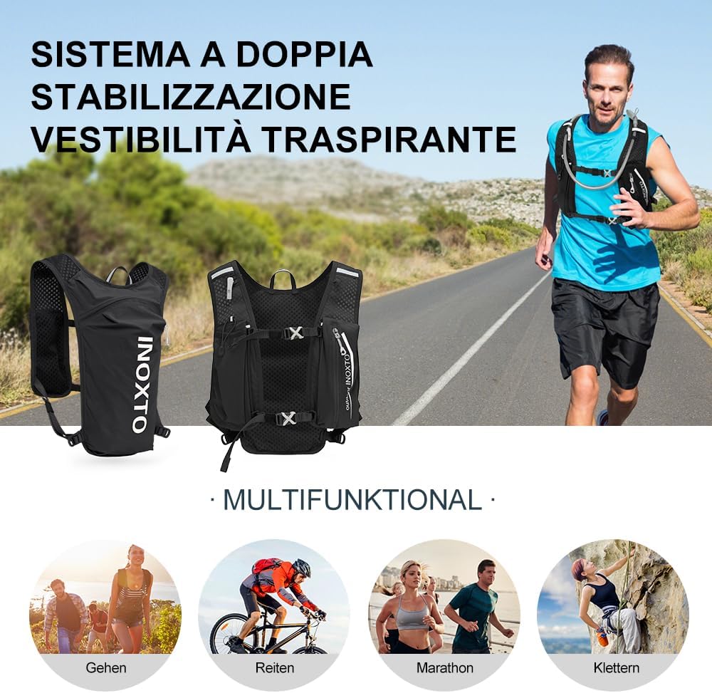 Detalle de INOXTO Laufrucksack 5L – Leichter Trinkbeutel für Outdoor, Wandern, Radfahren und Bergsteigen