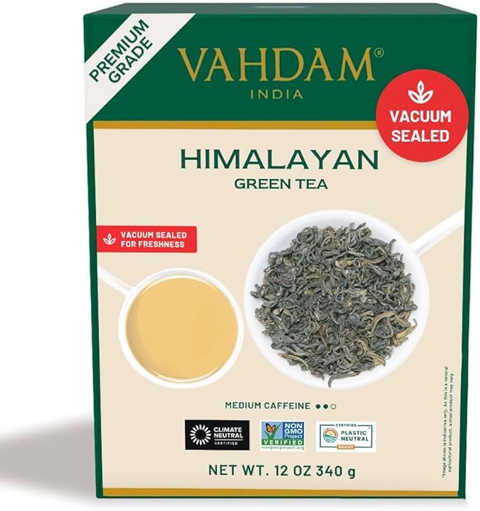 Detalle de VAHDAM Té verde de Himalaya en hojas sueltas 🍃 (340g)