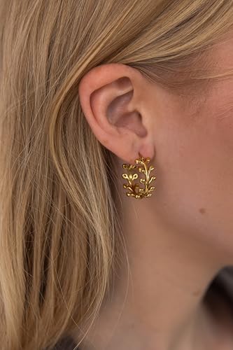 Detalle de Purelei Tiny Leaf Ohrringe, Gold – zarte Blatt-Ohrringe aus Edelstahl