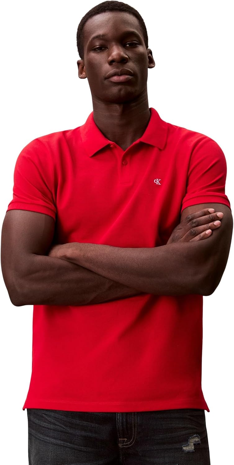 Detalle de Calvin Klein Polo SS Monogram de piqué LV040EM269 para hombre, azul Chase Blue