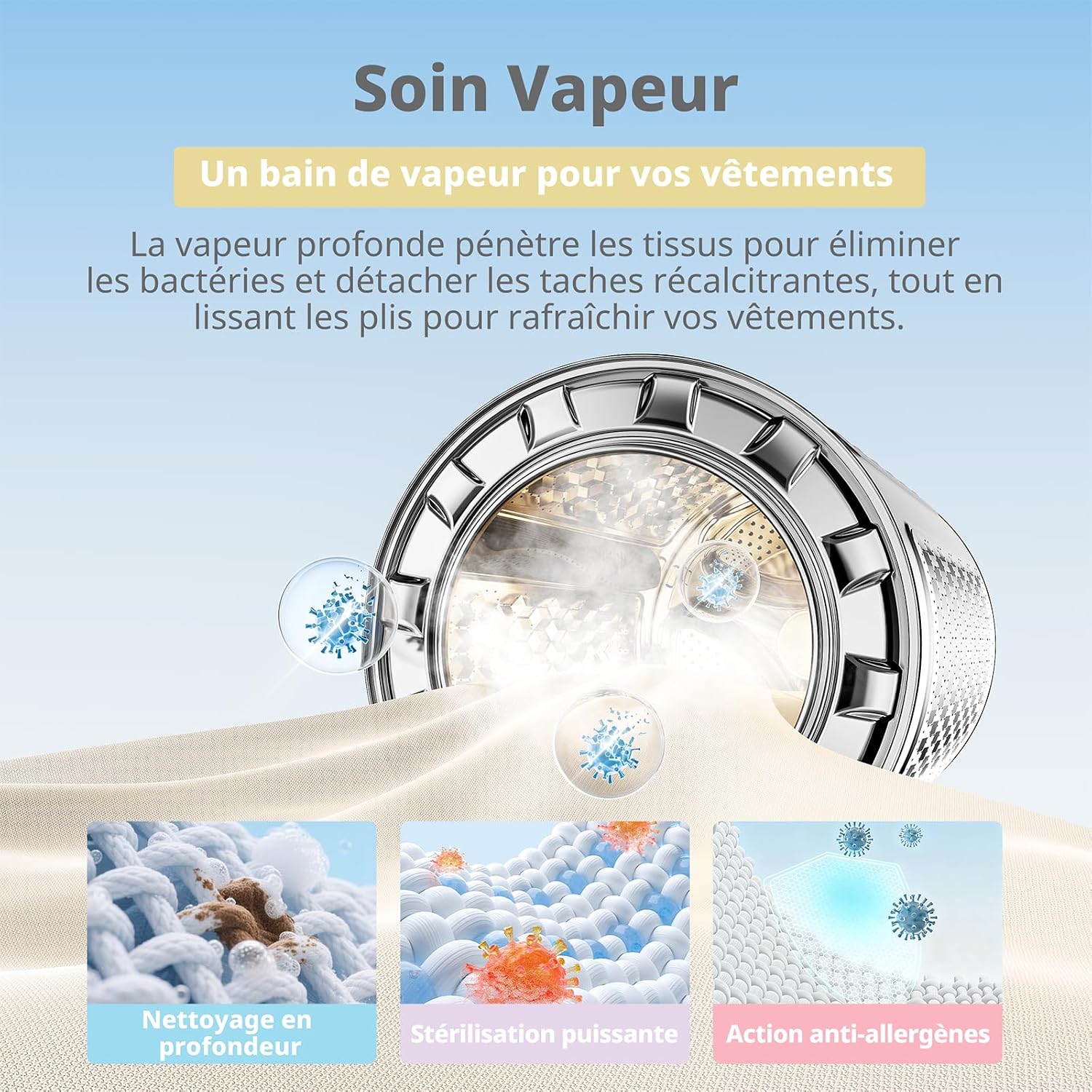 Detalle de COMFEE Lave-Linge 10 kg CFE12EW100/W-FR — lavage puissant, programmes laine et vapeur