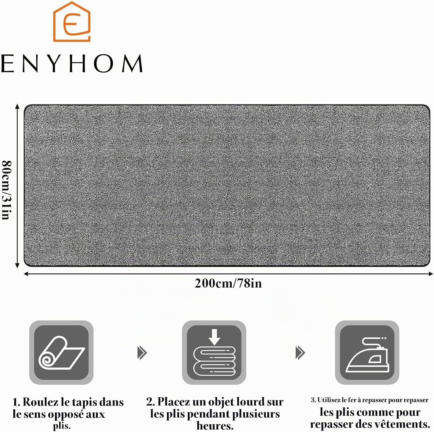 Detalle 2 de Enyhom MR antislipmat 80 x 200 cm, wasbaar, zwart-wit