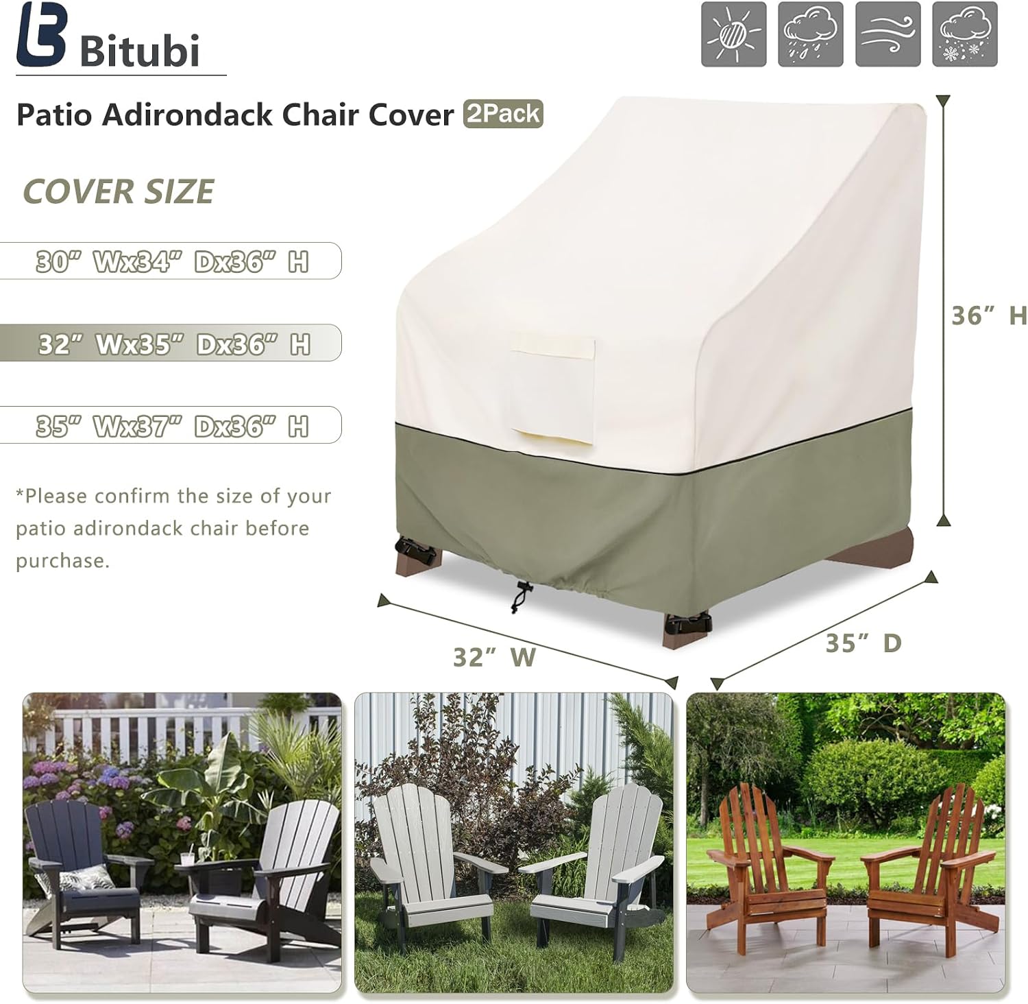 Thumbnail 1 de Bitubi 1010-MB-2L Adirondack Chair Covers, 2-Pack Waterproof Oxford