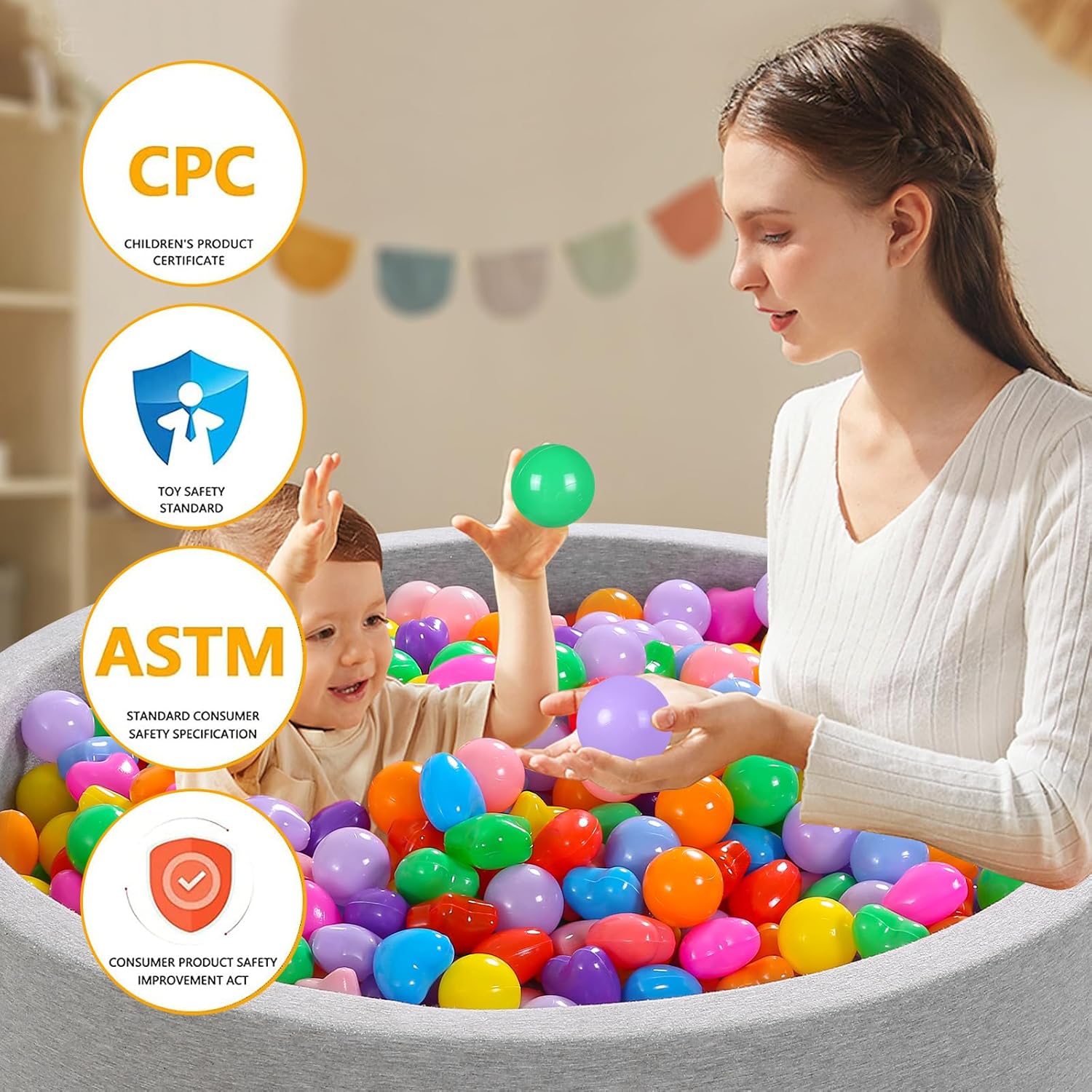 Detalle de Heopeis Ball Pit Balls Pack (100/200/500) – Star & Round, BPA Free, Non-Toxic Empty-Cavity Play Balls for Toddlers