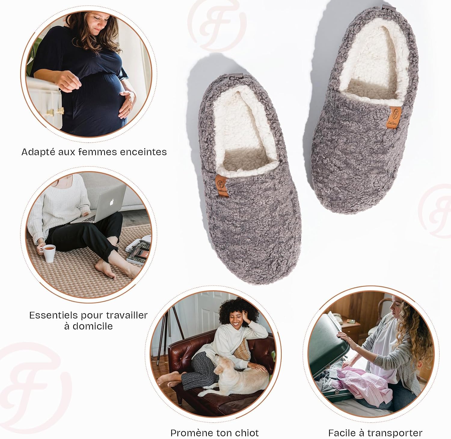 Detalle 2 de EverFoams Chaussons femme chauds en mousse à mémoire et suède/“fausse laine” synthétique, antidérapants