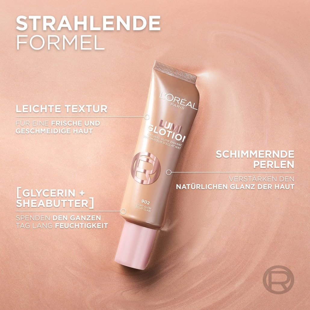 Detalle de L'Oréal Paris Lumi Glotion 902 Light Glow – flüssiger Multi-Use Highlighter für Gesicht & Körper