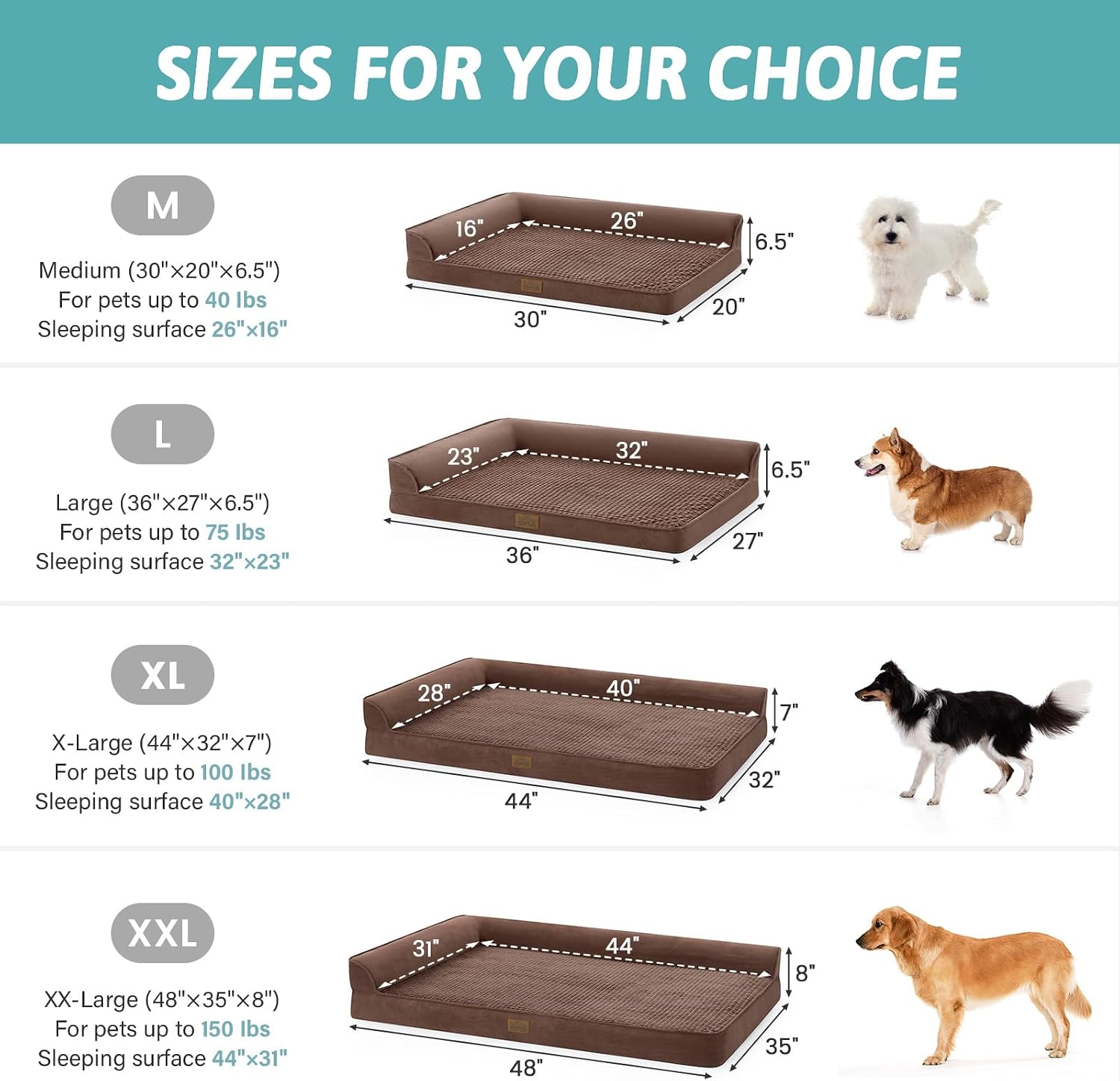 Detalle de COZY KISS orthopädisches Hundebett für mittelgroße Hunde (U-Form), braun – mit stützender Schaumstoffpolsterung, wasserdichtem Bezug