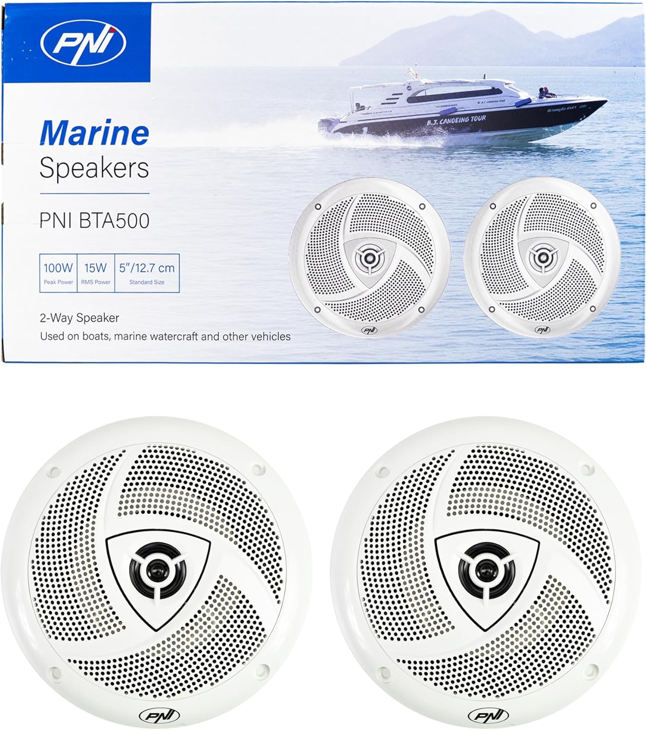 Detalle 2 de PNI Set di 2 altoparlanti coassiali per barche BTA500, 100 W, 12,7 cm