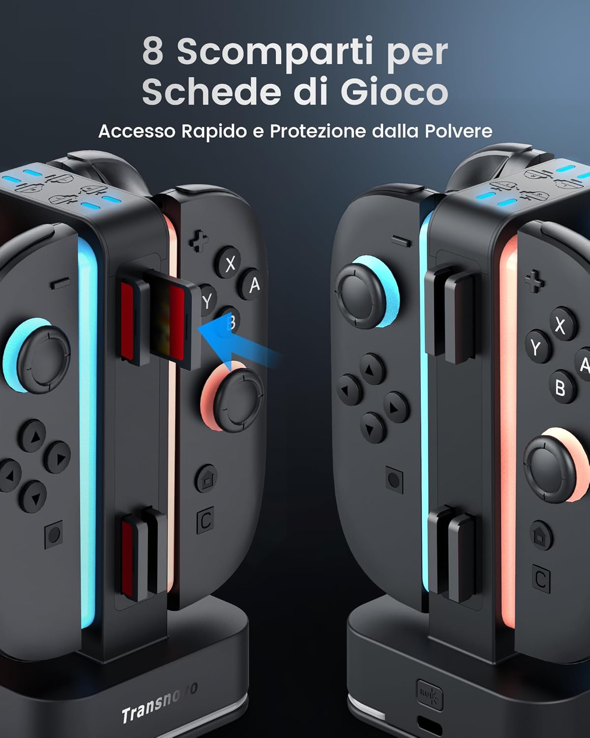 Thumbnail 5 de TRANSNOVO stazione di ricarica 4 in 1 per Nintendo Switch 2 con RGB, 8 alloggiamenti e indicatore LED
