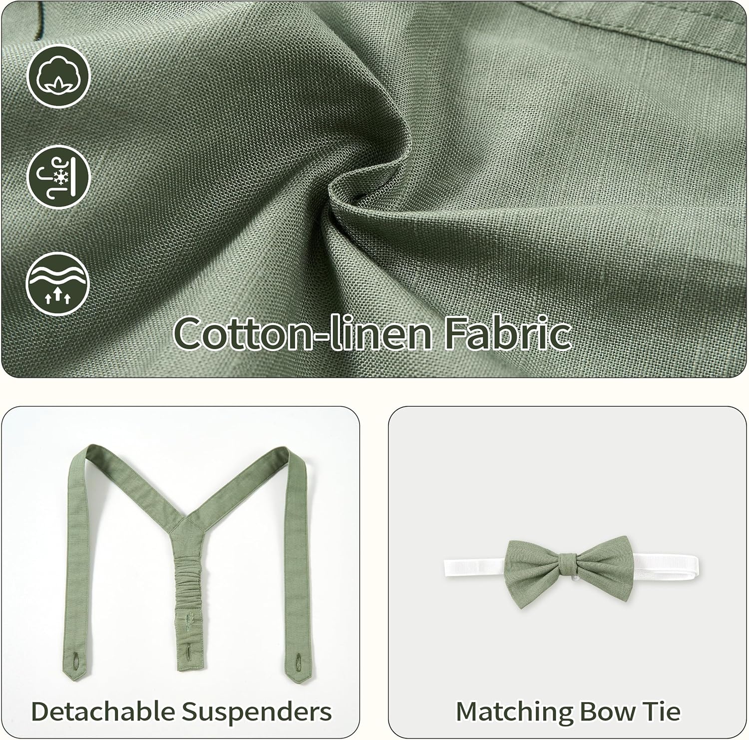 Thumbnail 4 de Volunboy Bambino Pantaloncini con Bretelle: shorts estivi in lino cotone 3 pezzi con papillon, stile casual e formale