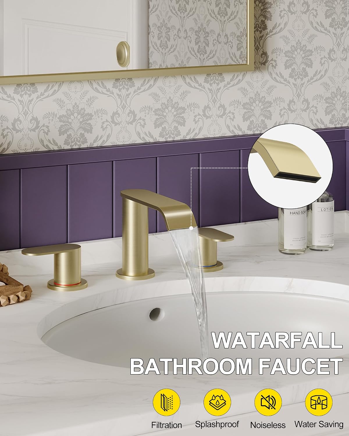 Detalle 2 de Homevacious HM7165055BG 2-Pack Widespread Bathroom Faucets, Brushed Gold