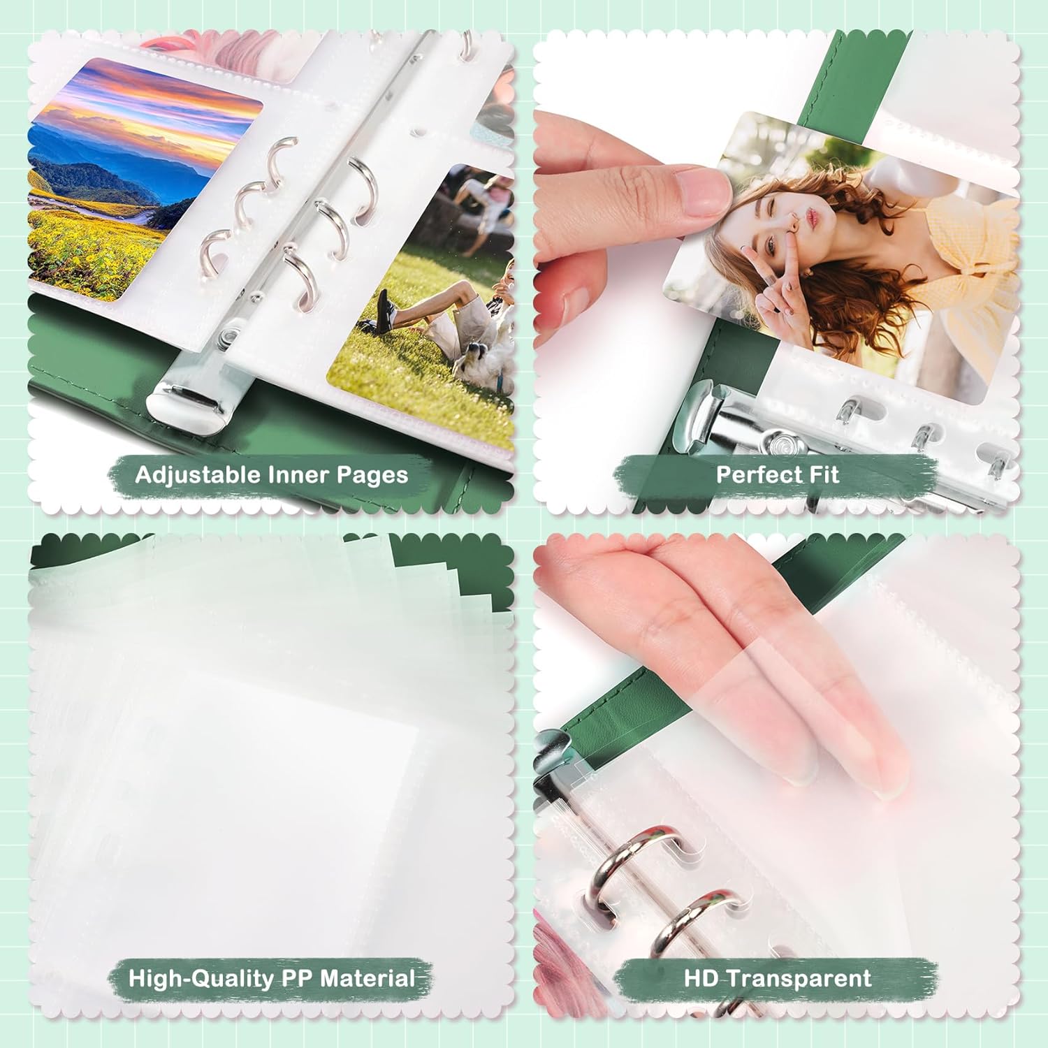 Thumbnail 6 de A5 Bindekarte Sammler-Album mit 6-Ringbuch, 30 Pack 4-Pocket-Seiten & magnetischem Schnallenverschluss (Waldgrün)