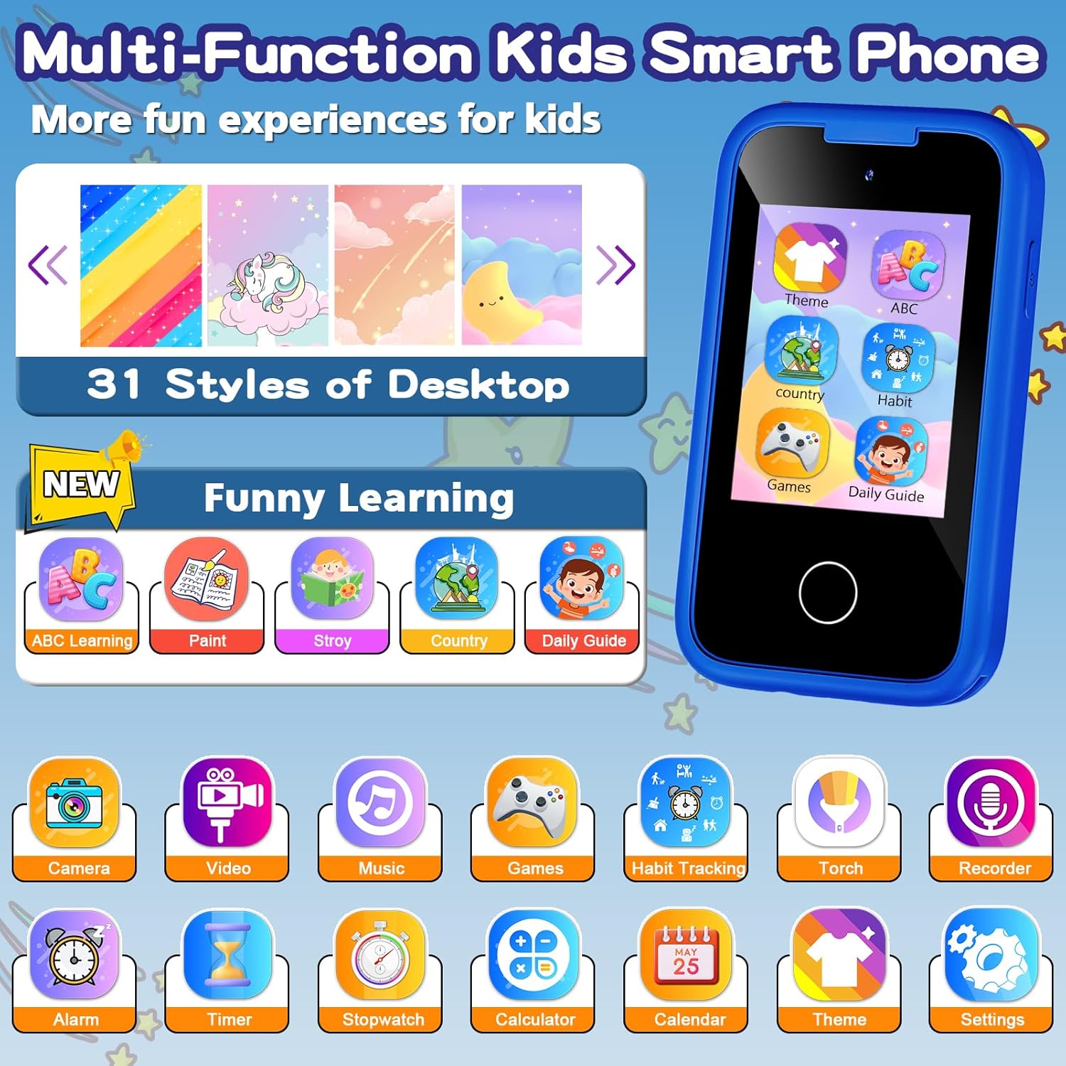 Detalle 2 de Kids Smart Phone for Boys: 2.8" Touchscreen Learning Toy with Dual Camera and 8GB Card