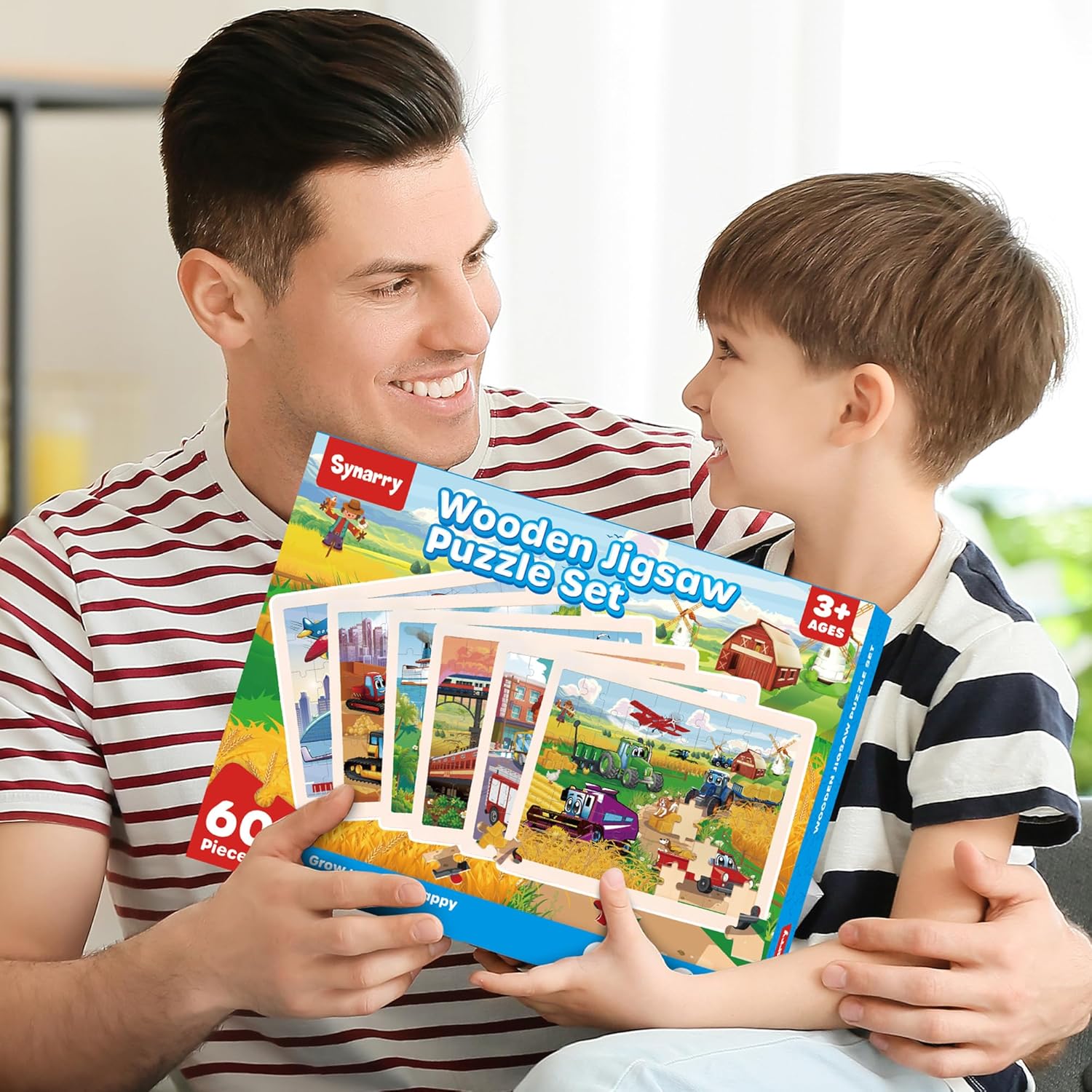 Thumbnail 6 de SYNARRY Wooden Vehicle Puzzles for Kids – 6 Packs of 60 Pieces