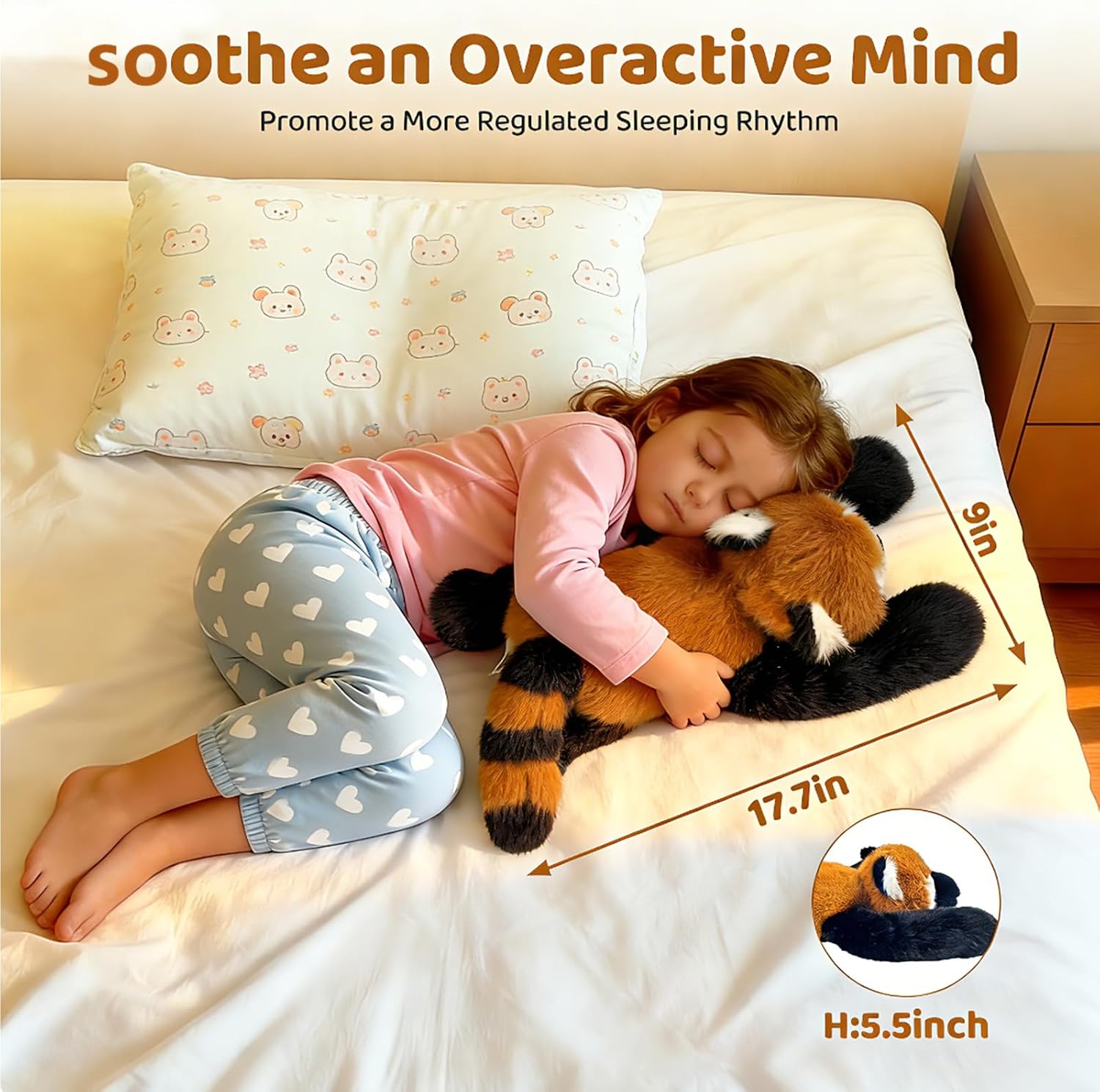 Detalle 2 de asterbud Weighted Red Panda Stuffed Animal 1.5kg – A comforting, bendable plush for anxiety relief and sleep support
