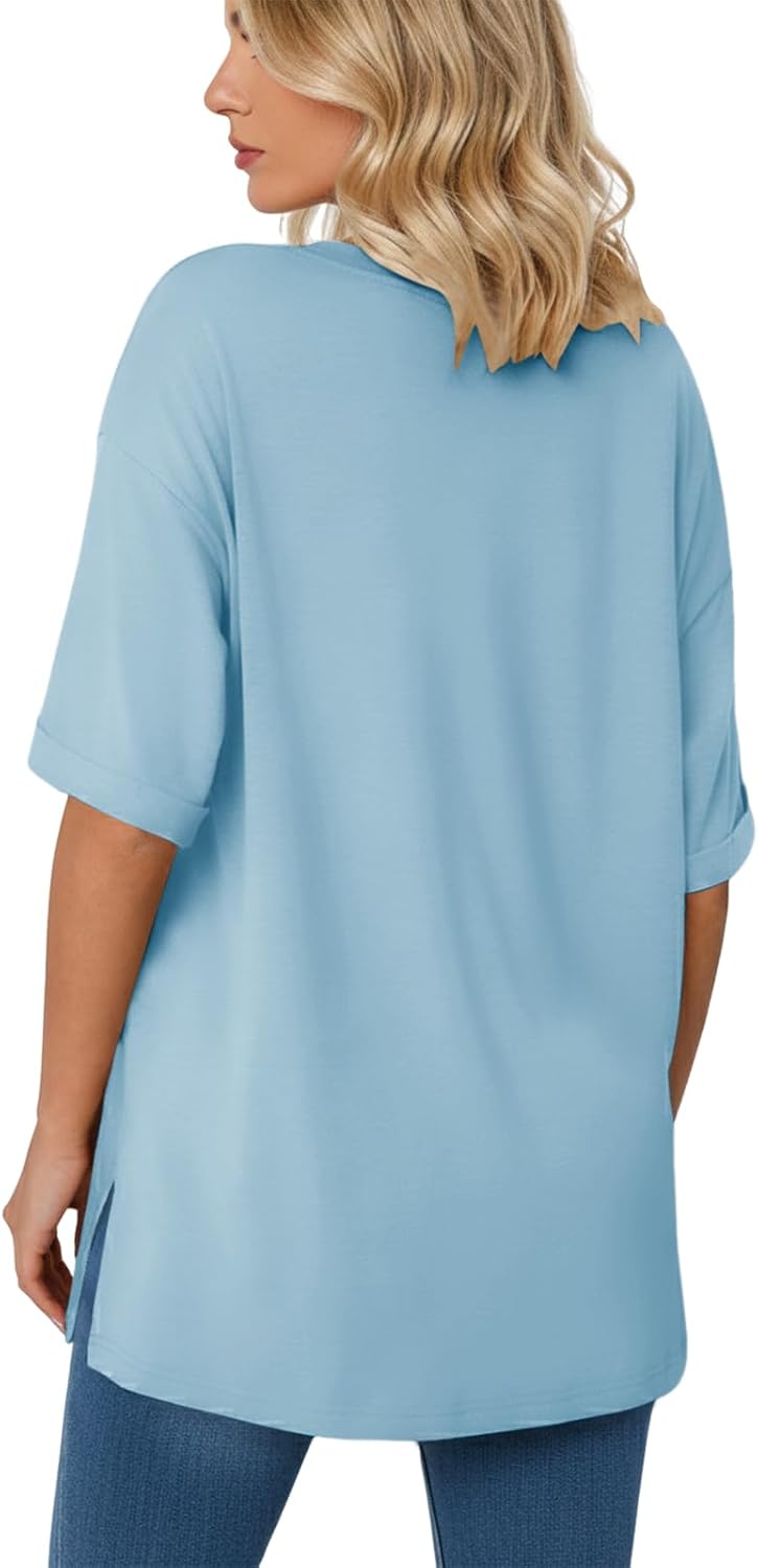 Detalle de Cuptacc Tee Shirt Femme Col V Été - T-Shirt Oversize à Manches Courtes