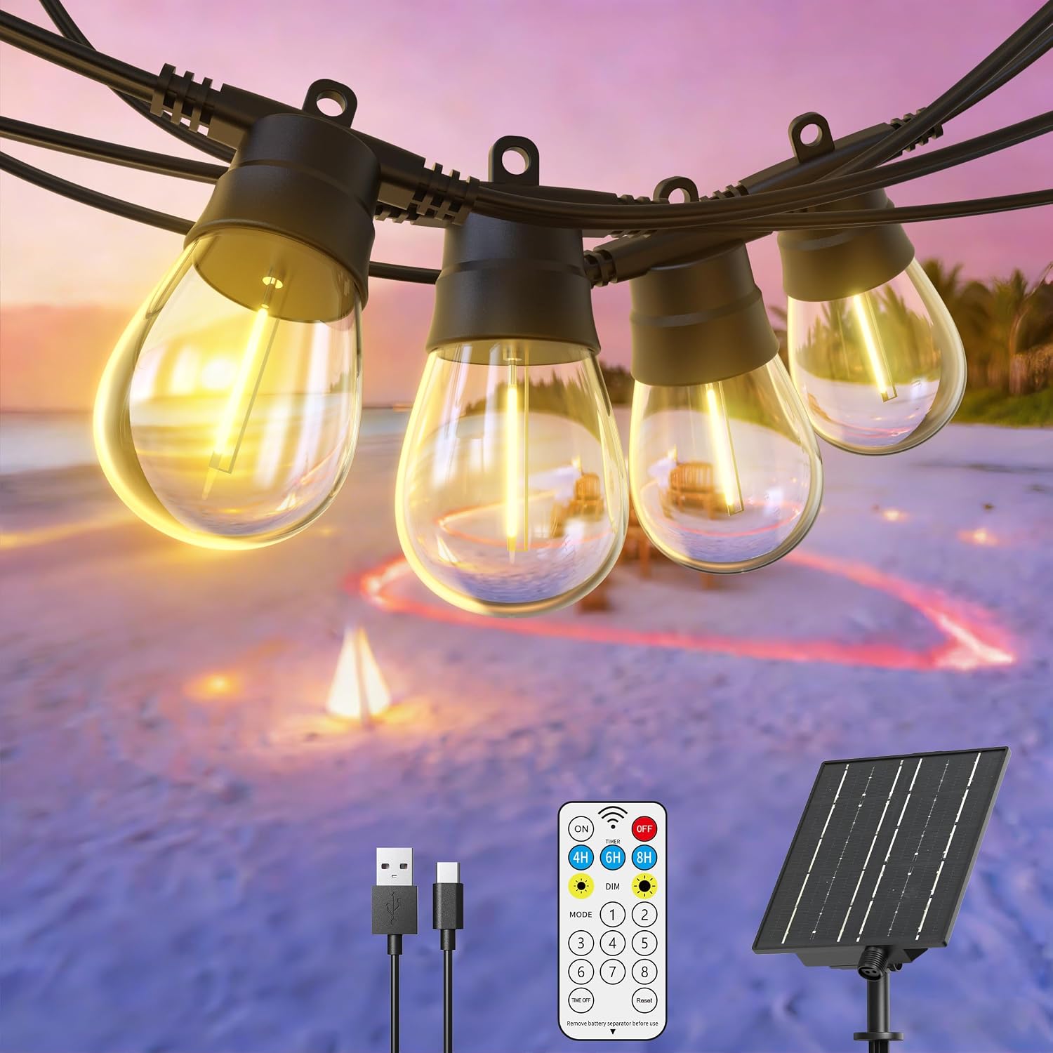 Detalle 1 de Quntis solar string lights, 54 ft