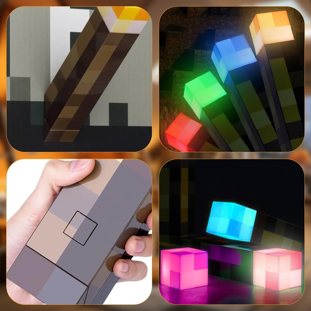 Detalle 2 de Lampada da Parete Torcia Miner Game 28 cm: LED colorata, ricaricabile e telecomandata