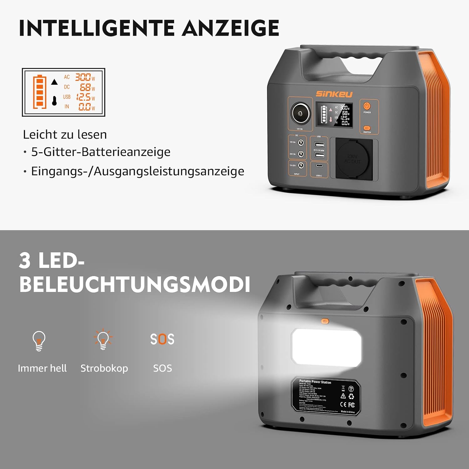 Detalle de SinKeu Tragbare Powerstation 296Wh – Solar Generator mit 230V 300W Wechselstrom, USB, 12V, DC