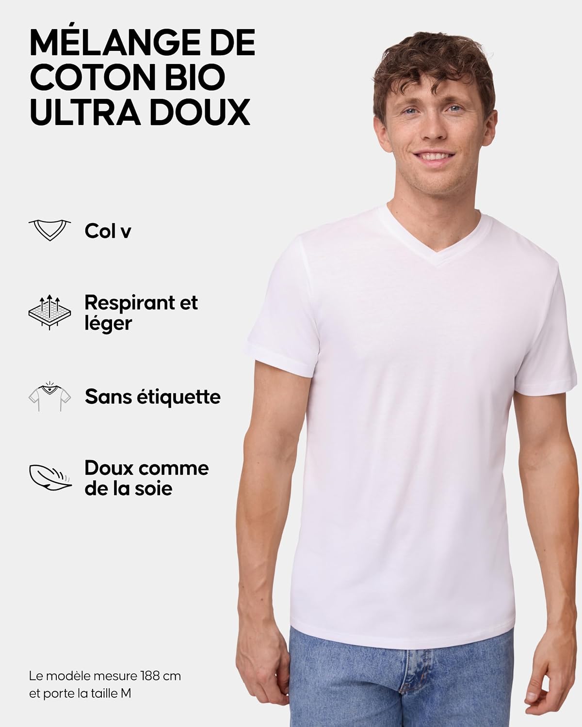 Detalle 2 de DANISH ENDURANCE T-Shirts en coton bio et modal – Lot multipack pour homme (Col V ou rond, manches courtes)