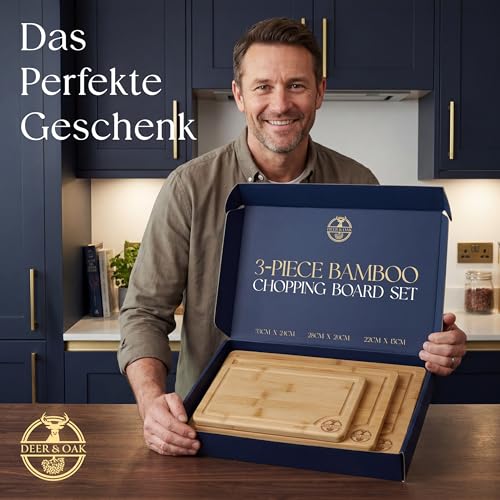 Thumbnail 8 de Deer & Oak Schneidebrett-Set aus Bambus 3-teilig – vorgeölt, mit Saftrille und Griffen