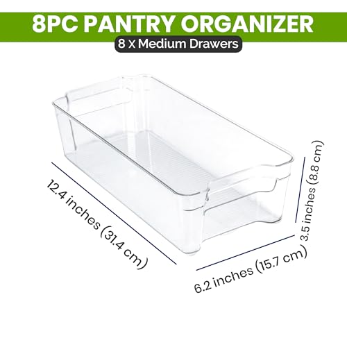 Detalle de KICHLY Stackable Fridge Organisers – Set of 10 Clear Storage Containers with Handles