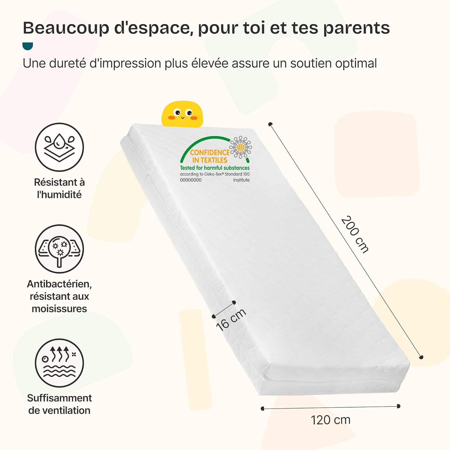 Thumbnail 2 de [en.casa] Lit d’enfant en forme de maison 200 x 120 cm avec barrière de protection et matelas à mousse à froid