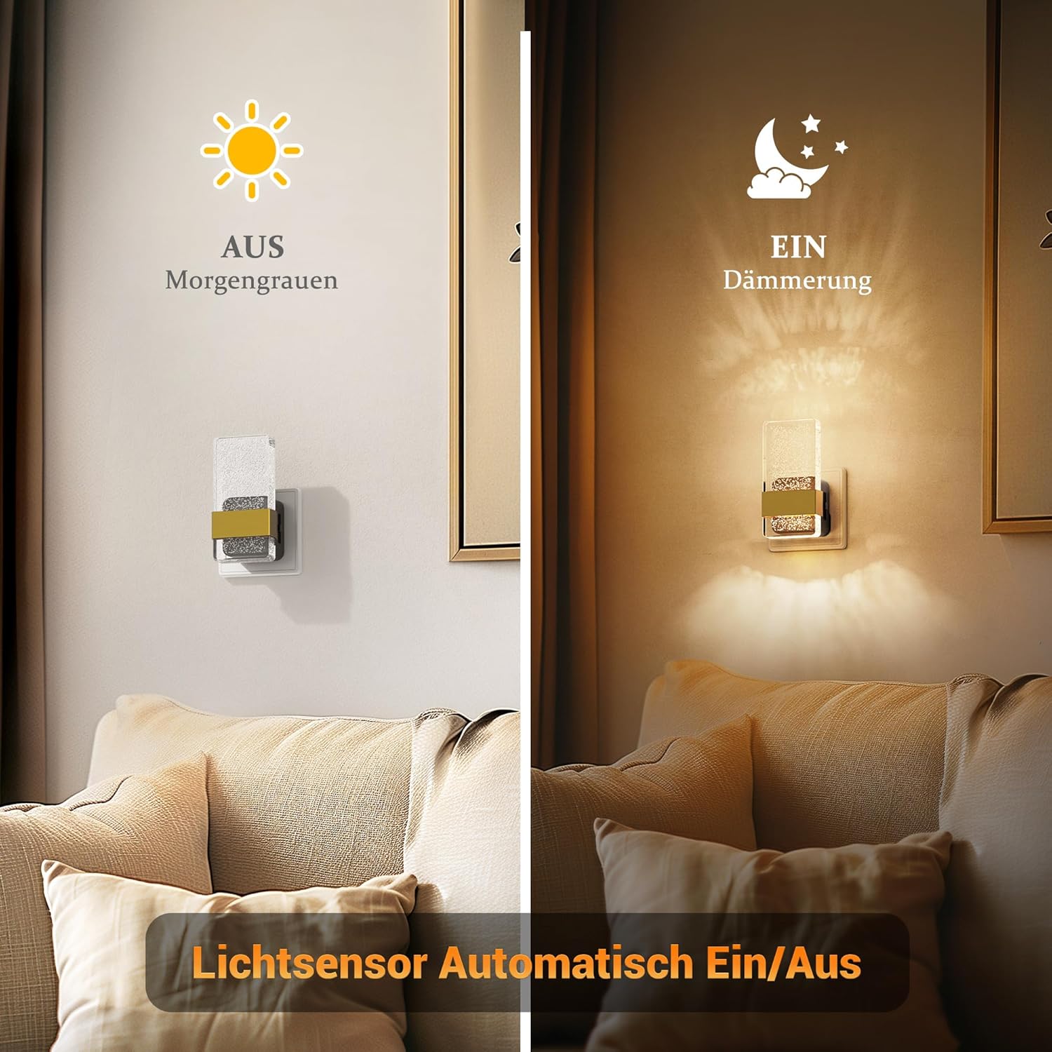 Detalle 2 de JandCase Nachtlicht Steckdose mit Dämmerungssensor – 3000K Warmweiß, 0–100 lm, Typ F 2-polig