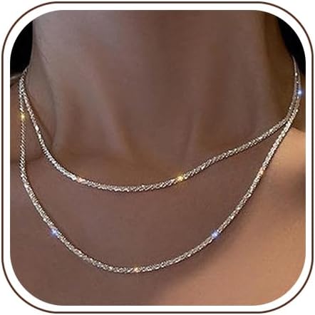 Detalle de Kenivira Silber Layered Halskette für Damen – verstellbare, versilberte Ketten im Set
