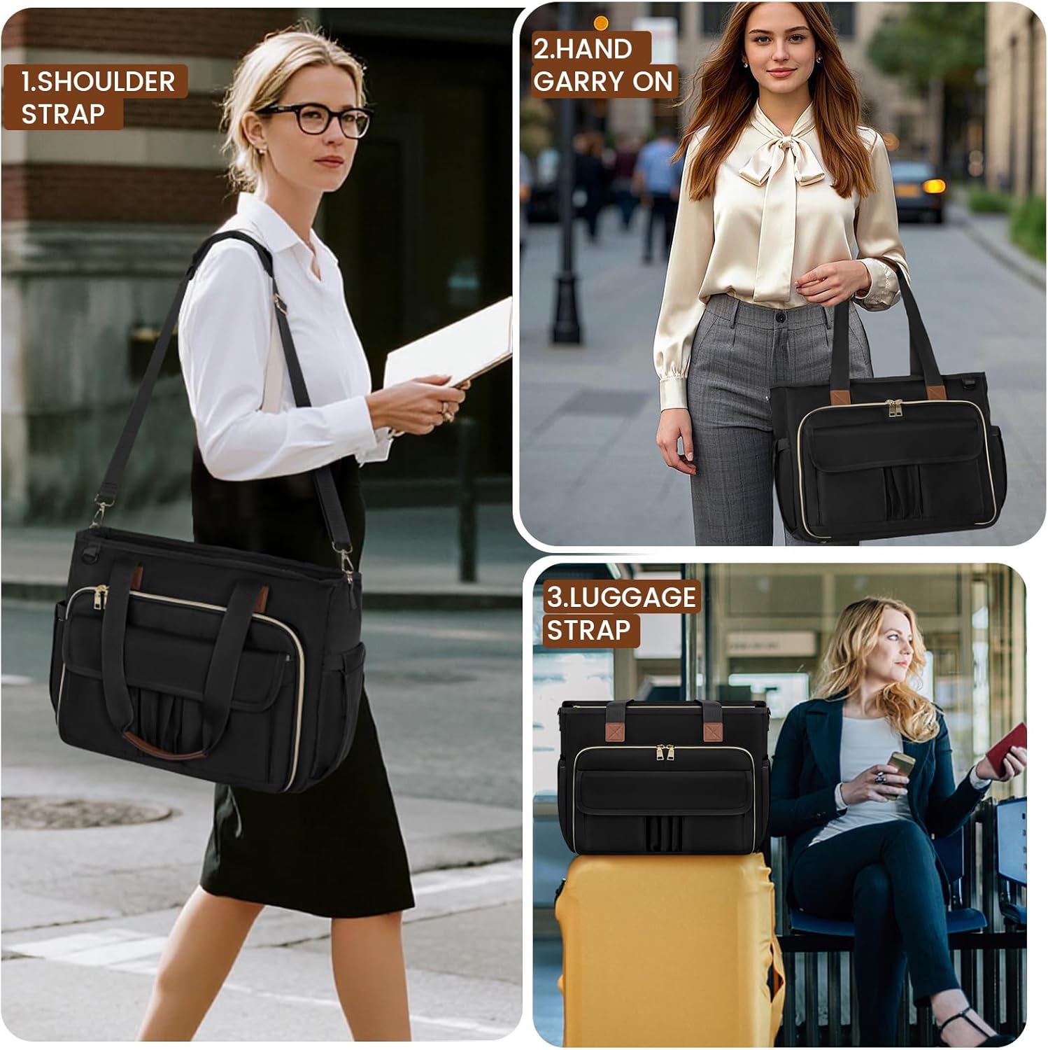 Thumbnail 6 de RAINSMORE Laptop Tote Bag for Women 15.6" – Insulated Pocket, Luggage Strap & Ample Organisers