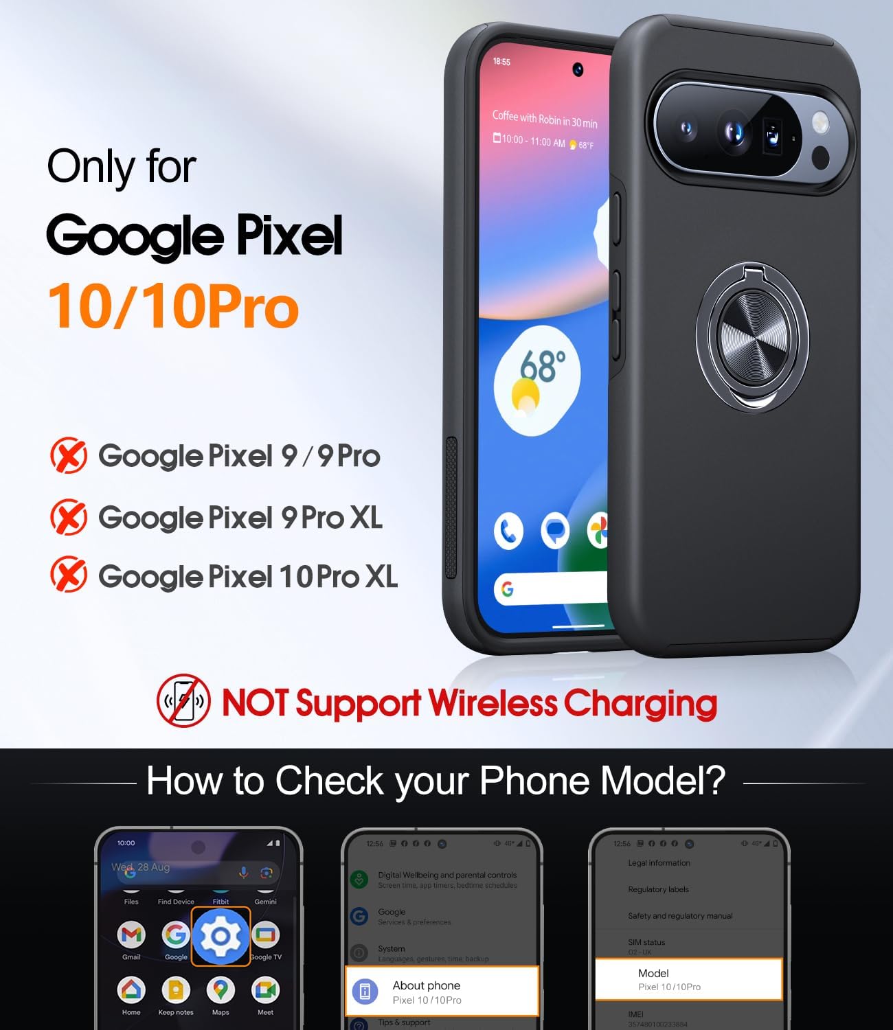 Detalle 2 de AOUIA Google Pixel 10 Pro case with 360° ring
