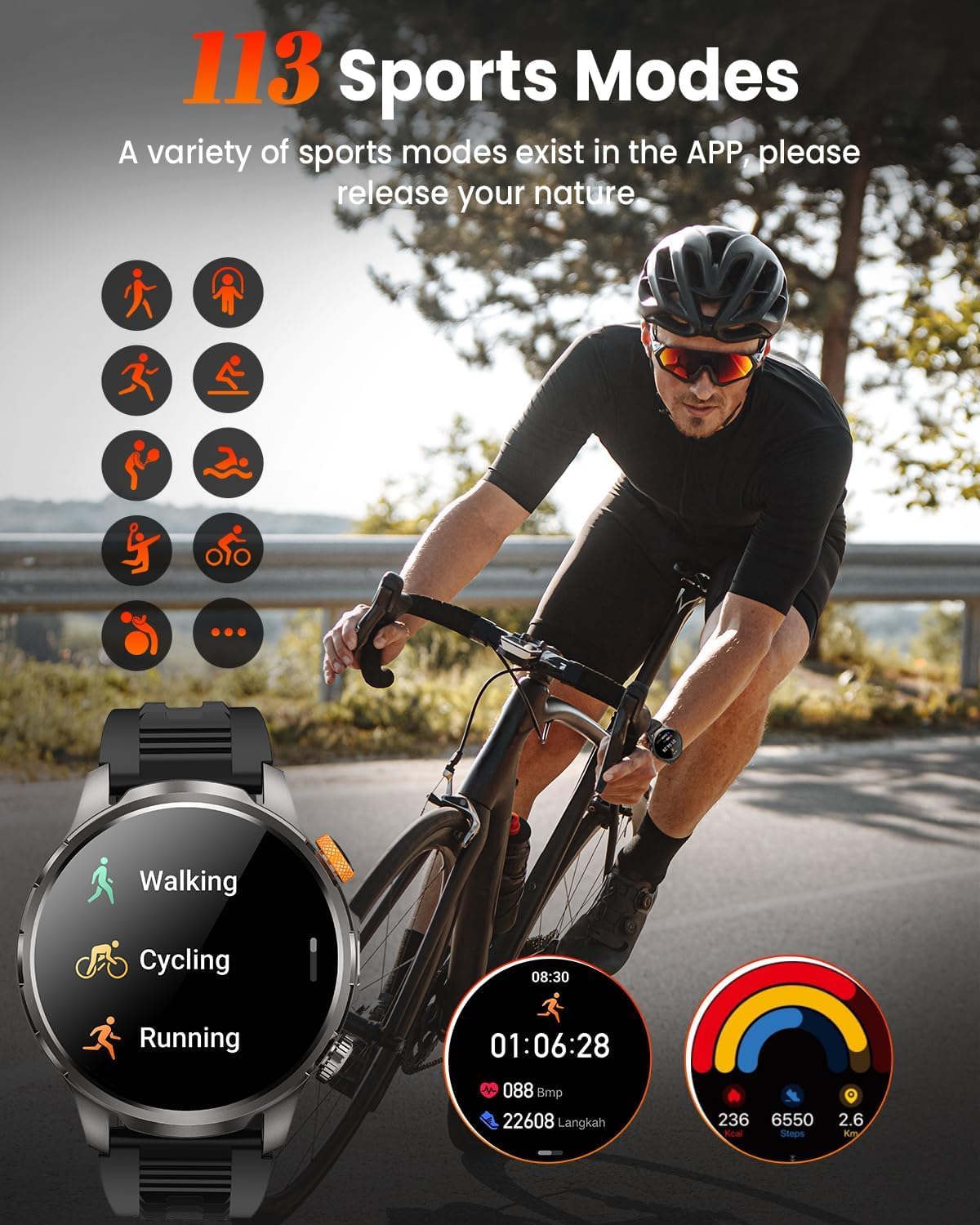 Thumbnail 6 de Military Smart Watch 100 Days Battery Rugged Fitness Tracker