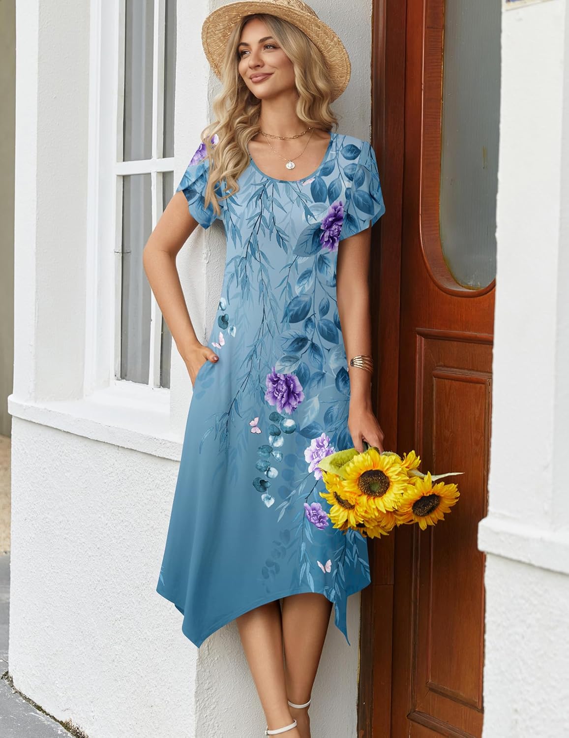 Thumbnail 2 de Zeagoo Women's Casual Summer Dress with Pockets – Midi Flow with Petal Sleeves