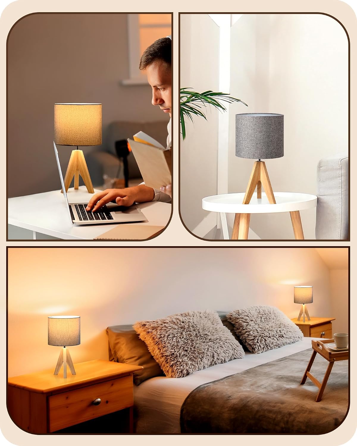 Thumbnail 6 de EDISHINE 36cm Wood Bedside Table Lamp