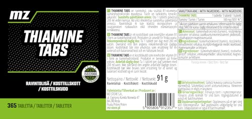 Detalle de Tiamina (vitamina B1) 100 mg – Compresse di HCl, 365 capsule per anno di supporto metabolico e nervoso – MZ Meet the zone