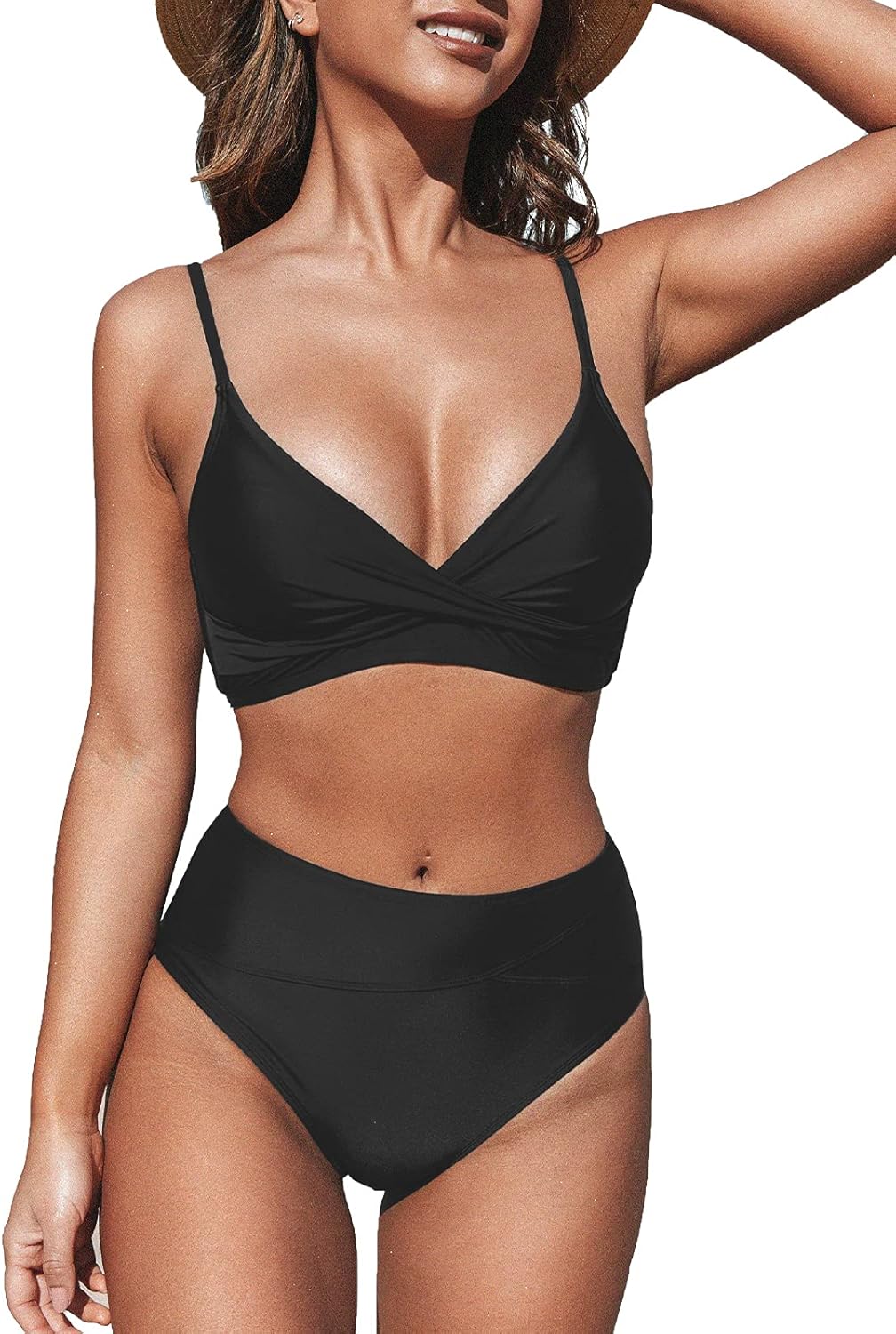 Detalle de CUPSHE Women's Twist Front High Waisted Bikini Set with Padded Cups