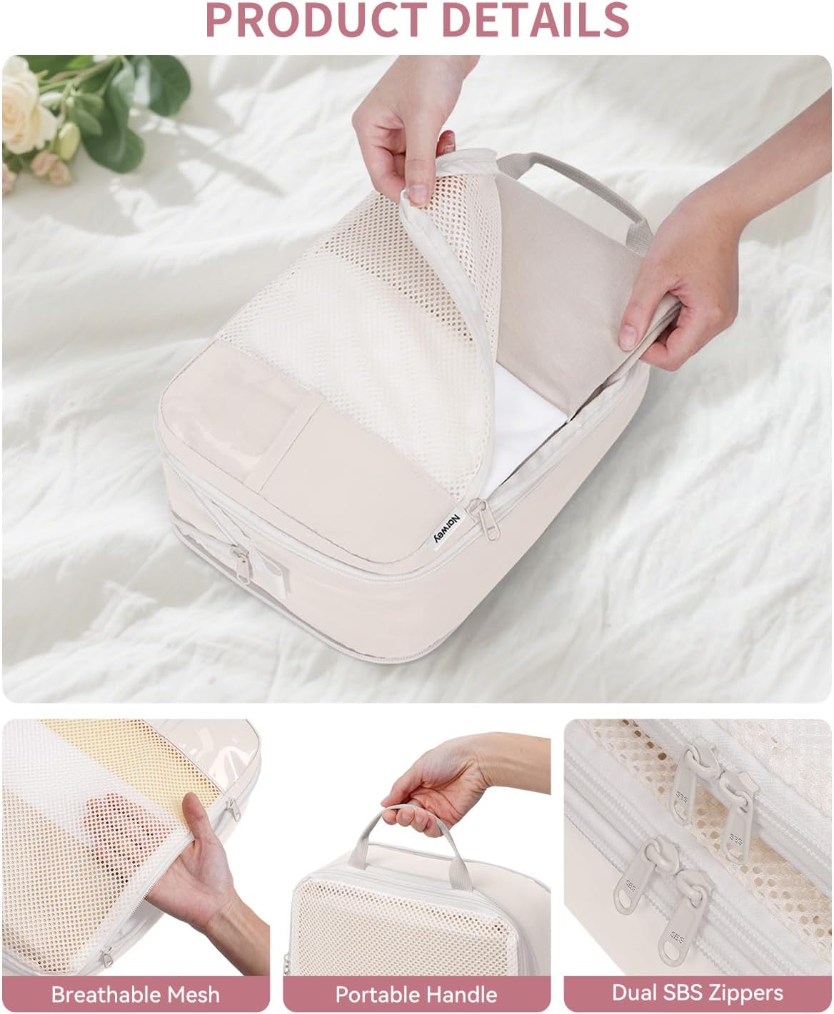 Detalle de Narwey Compression Packing Cubes 6‑Piece Set – Beige