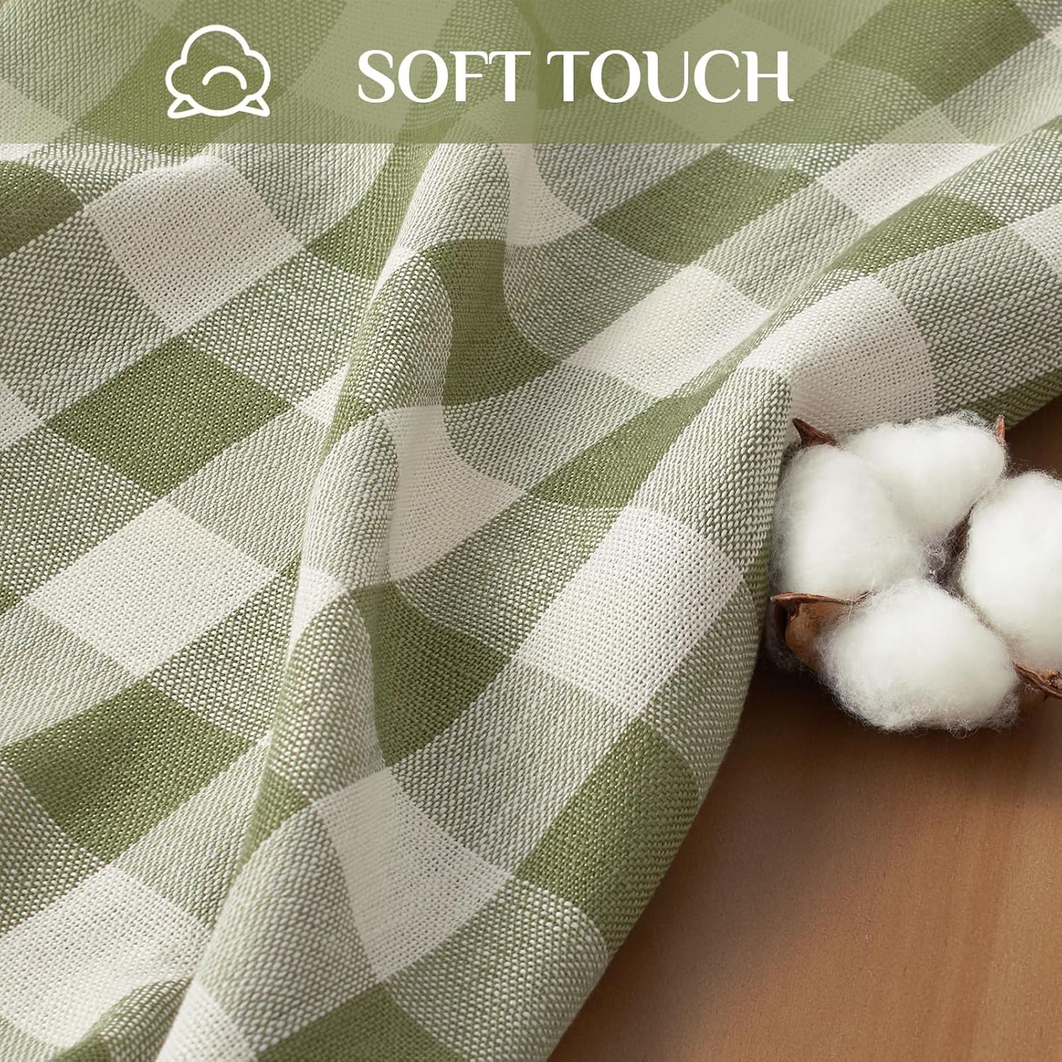 Thumbnail 3 de Softalker Outdoor Checkered Tablecloth with Tassels – 55 x 84 Inch Linen-Cotton Gingham (Sage) for 6-Foot Rectangular Tables