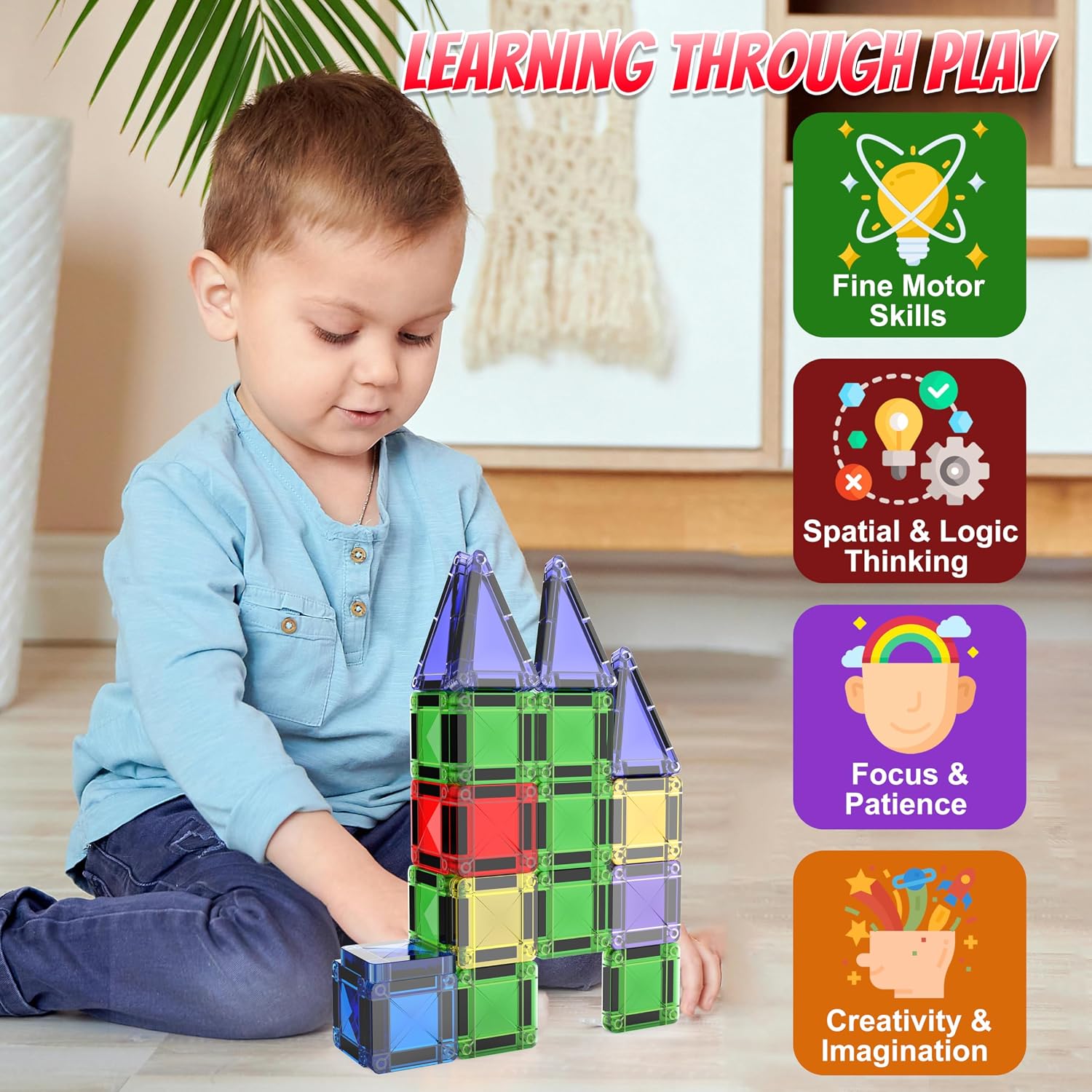 Thumbnail 3 de Micro Magnetic Tiles: Travel-Size STEM Building Blocks (18 Pieces) Glitter Edition
