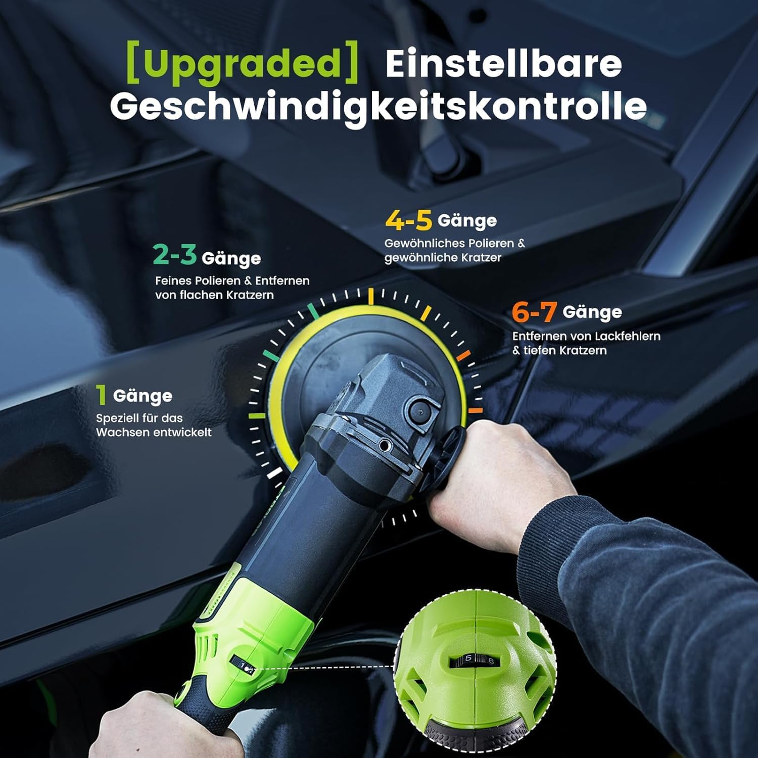 Thumbnail 2 de ETOOLAB Upgrade Auto-Poliermaschine P9S 1300 W mit 7 Geschwindigkeiten und 22-teiligem Set (152/178 mm Pads)