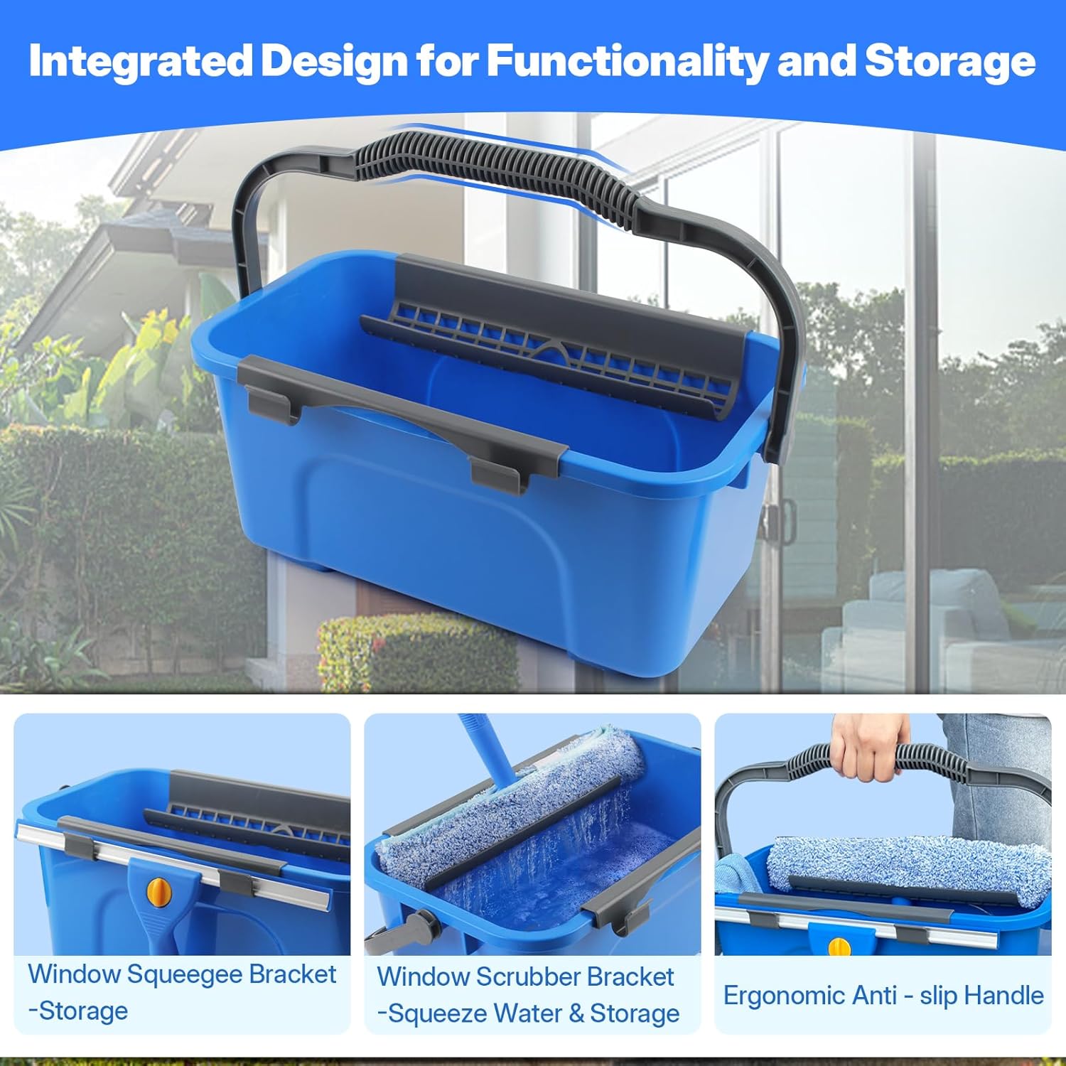 Thumbnail 2 de Professional Window Cleaning Kit with 3-Gallon Bucket, 76-Inch Long Handle Squeegee & Microfiber Scrubber