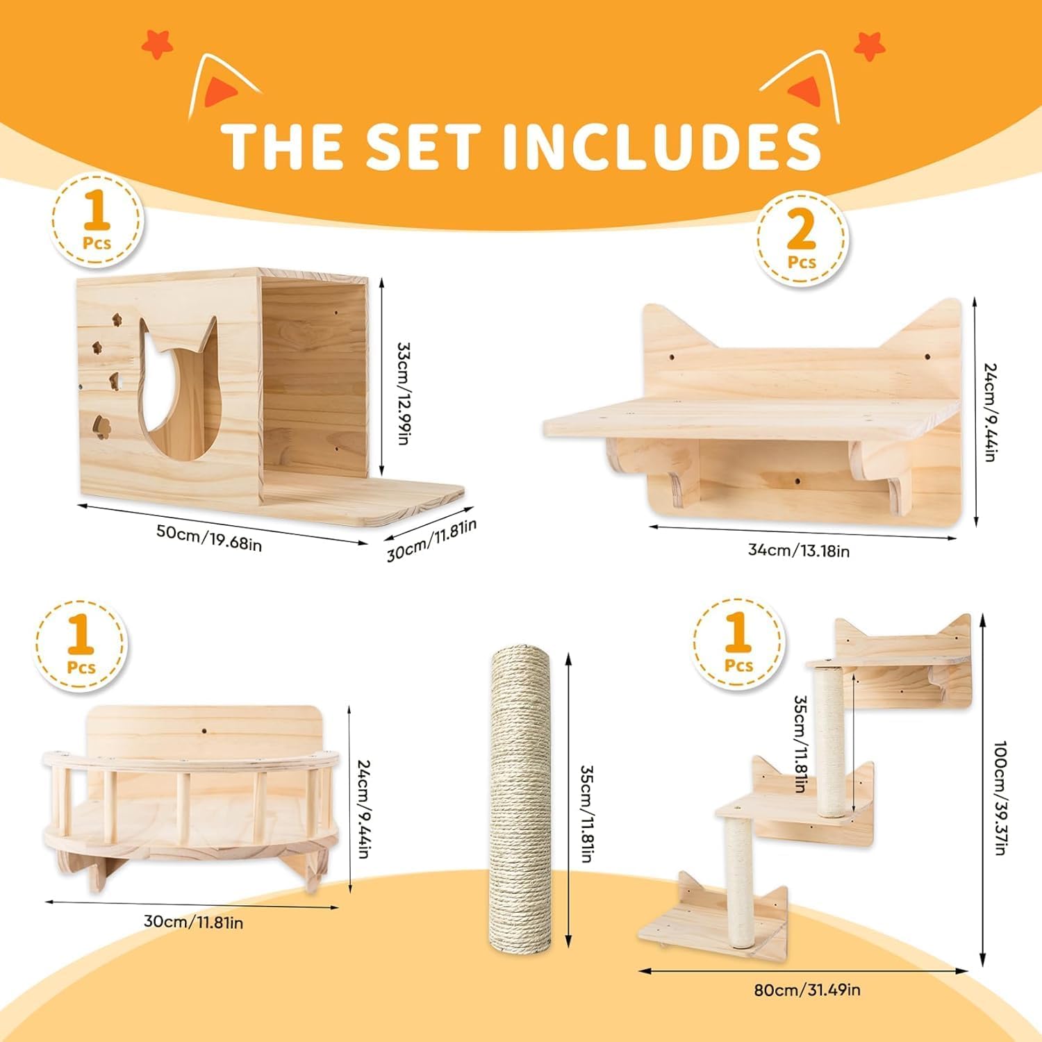 Detalle 2 de LADVATKIN Katzen Wandregale Set mit 3 Stufen