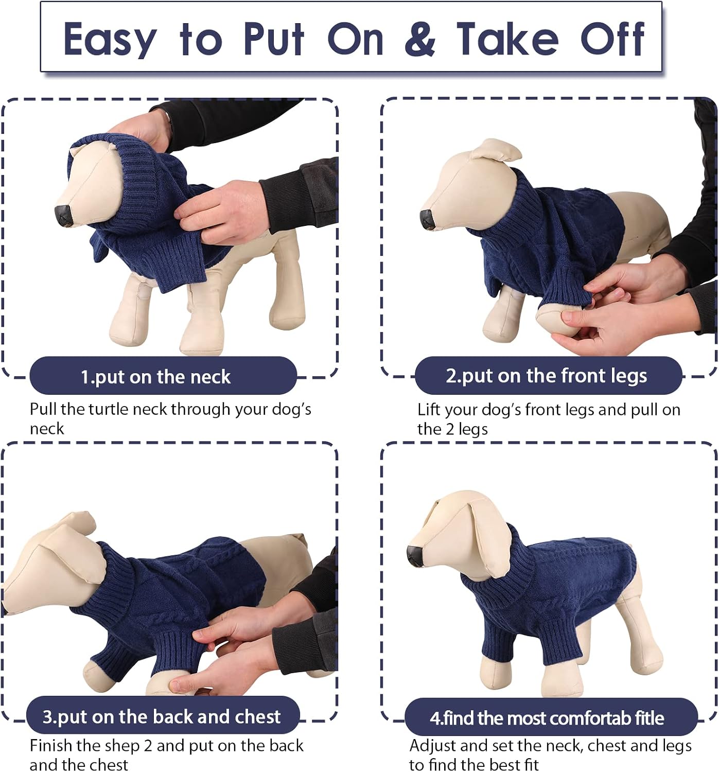 Detalle de Queenmore XS Dog Jumper Knitted Pet Sweater (Turtleneck) – Navy, XS