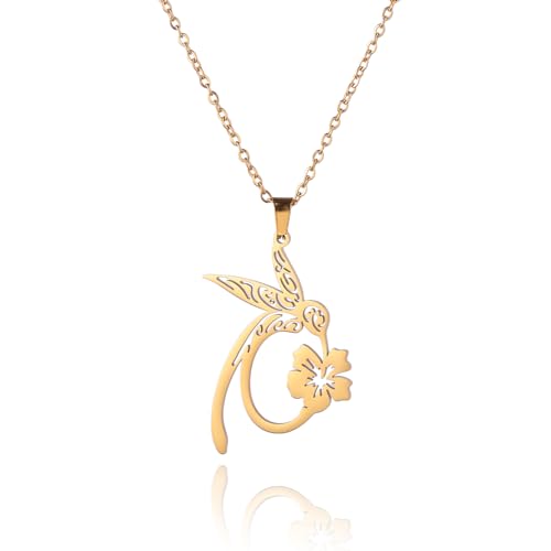 Detalle de Dreamtimes Collar colgante Colibrí Cardenal con flor (oro) para mujeres