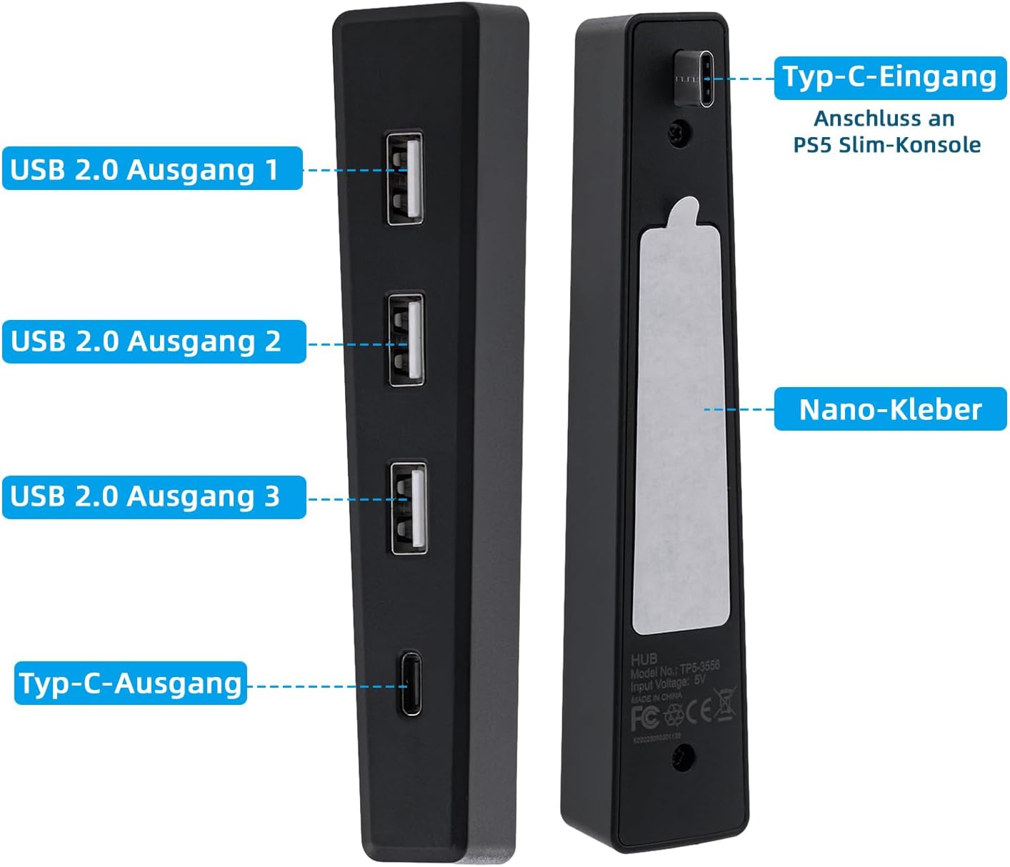 Detalle 2 de McBazel USB 2.0 Hub für PS5 Slim 4 Ports
