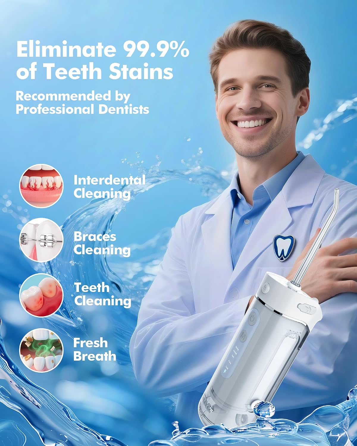 Detalle de WAFLOO Water Flosser Travel Mini Cordless Portable: compact orthodontic-friendly oral irrigator