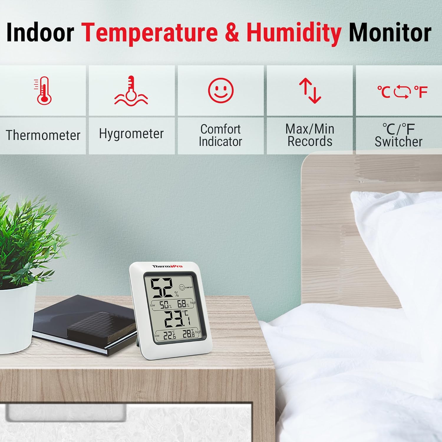 Thumbnail 2 de ThermoPro TP50 Digital Thermo-Hygrometer: indoor temperature and humidity monitor with max/min recording