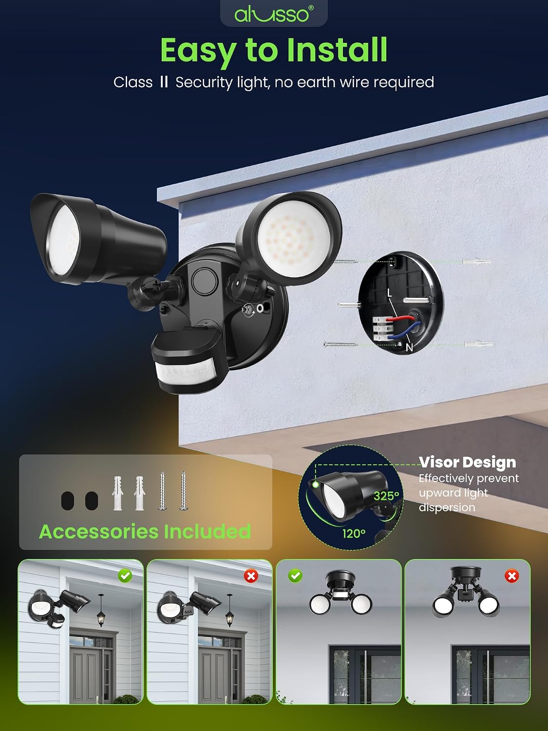 Detalle de ALUSSO 30W LED Security Light with Motion Sensor (2 Heads, 3CCT, IP65)