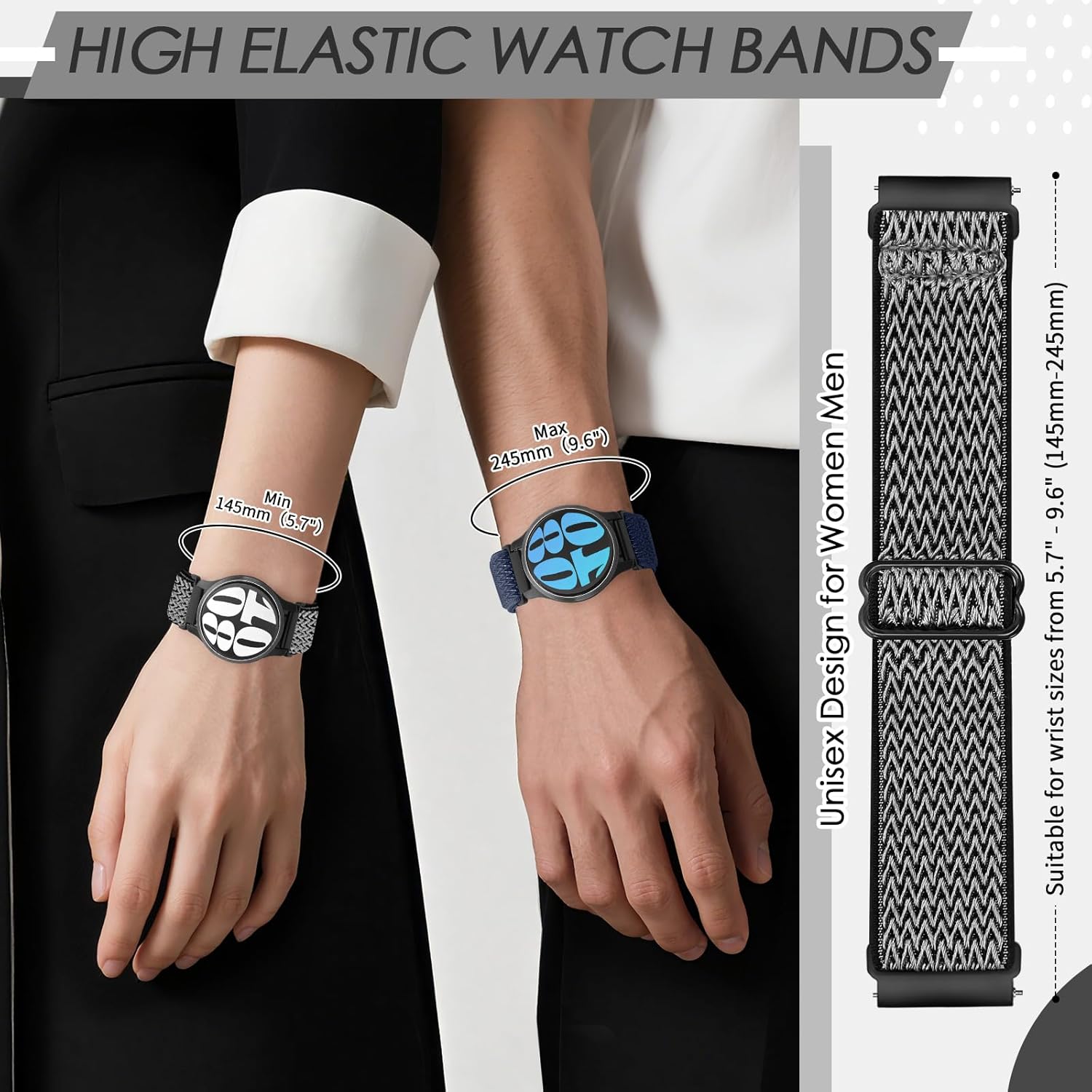 Detalle 2 de Relting 4-Pack 20mm Elastic Nylon Watch Bands with Quick Release Pins (Compatible with Garmin & Amazfit)