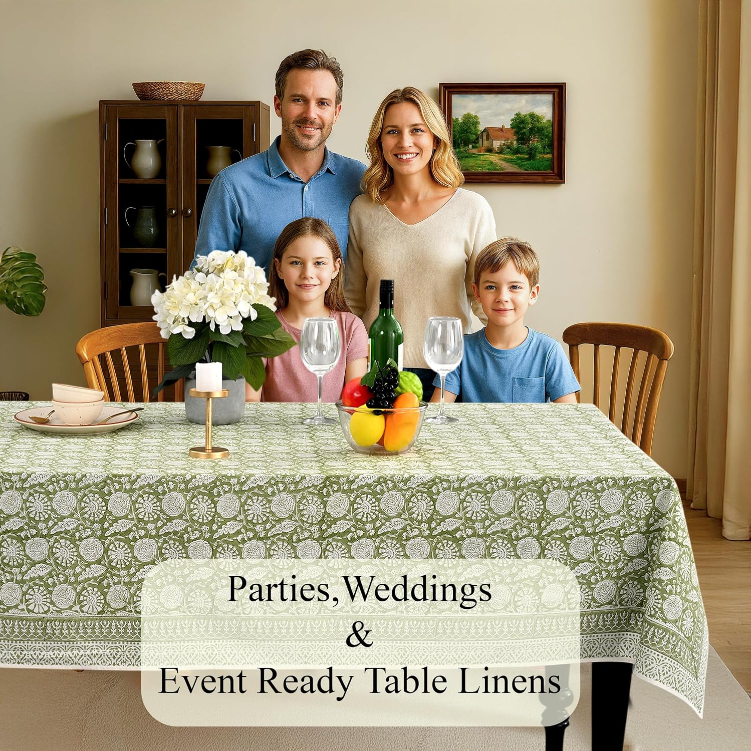 Thumbnail 2 de CPC Olive Bloom 60x90 Inch 100% Cotton Indian Block Print Tablecloth